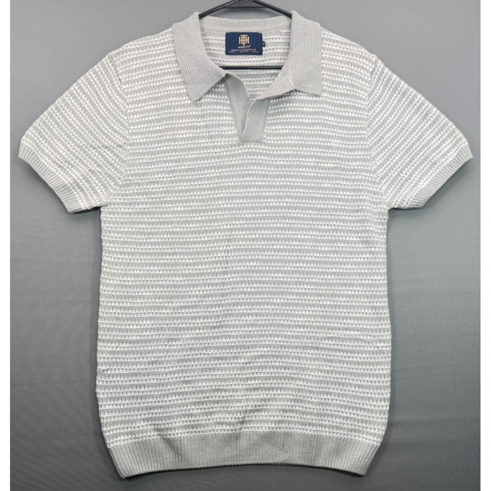Herberton Mens Small Gray White Textured Knit Johnny Collar Polo Shirt S